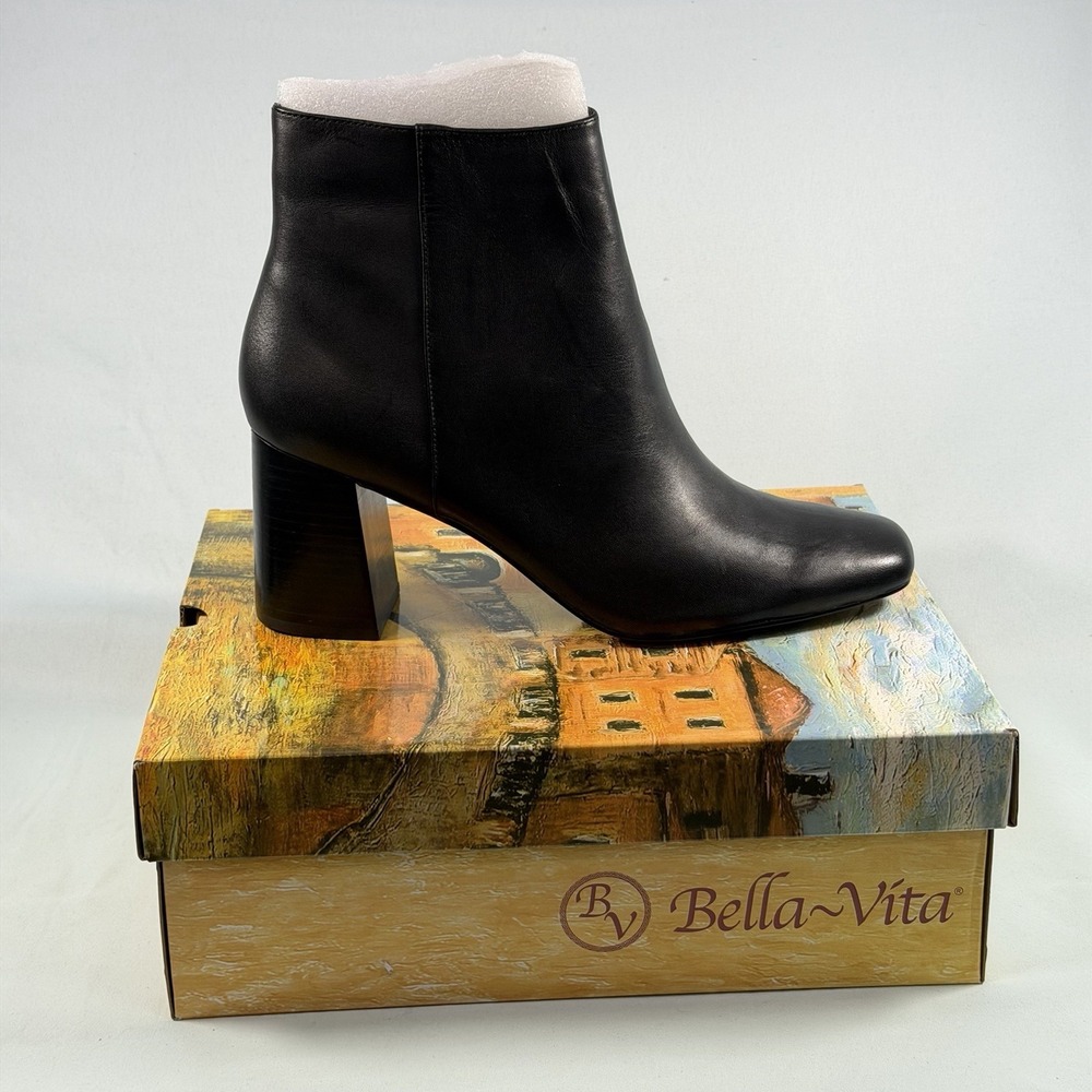 Bella Vita Size-12M Womens Wilma Square Toe Ankle Boot‎ - Black Leather